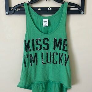 Green Kiss Me I’m Lucky sequin tank top